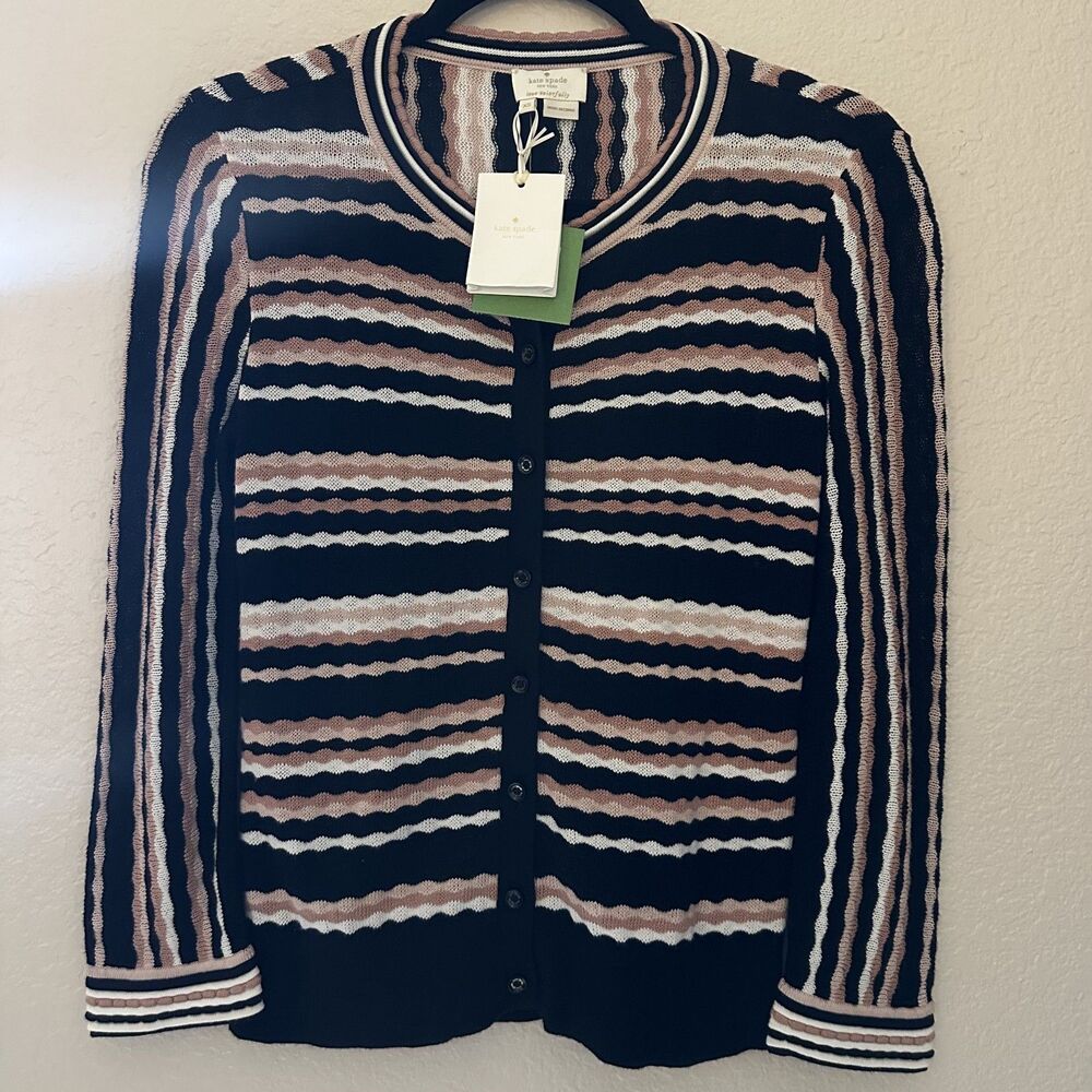Kate Spade Stripe Cardigan Sweater Womens XS NWT Cashmere Blend MSRP $268